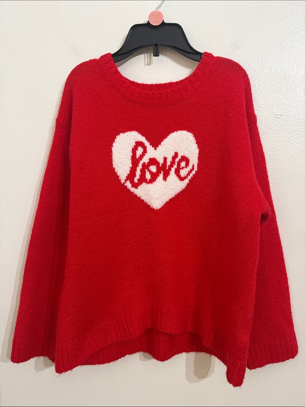 Vince Camuto Red Crewneck Sweater White Heart 'Love' Graphic Girls Medium 7/8